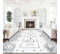 Alfombra Rectangular Gris Claro 80 x 150 cm, Antideslizante Suave Pelo Corto Lavable Alfombra Impresa Dibujos Animados Espacio Juegos Planetas para Salón Dormitorio Comedor