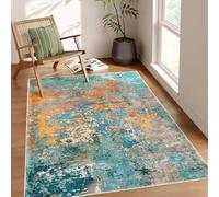 Alfombra rectangular moderna de 120 x 160 cm, multicolor, azul, verde, rojo, pelo corto, antideslizante, lavable, para sala de estar, dormitorio, decoración de cocina