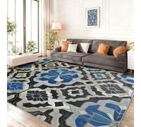 Alfombra Rectangular Negro Azul 140 x 200 cm, Antideslizante Suave Pelo Corto Lavable Alfombra Impresa Vintage Marroquí Suroeste para Salón Dormitorio Comedor