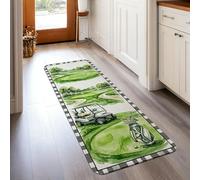 Alfombra rectangular para carrito de golf, deportiva, informal, para verano, color verde, pelo bajo, borde de esponja, alfombra rectangular para cocina, puerta, entrada, mesita de noche, 2 x 5 pies