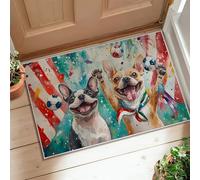 Alfombra rectangular para perros, diseño de balones de fútbol juguetones, celebración, color azul, de pelo bajo, no se desprende, para baño, lavandería, cocina, entrada, decoración de 2 x 3 pies