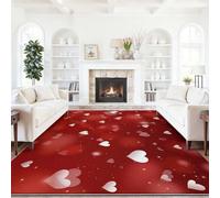 Alfombra Rectangular Rojo 120 x 180 cm, Antideslizante Suave Pelo Corto Lavable Alfombra Impresa Romántico Amor Vacaciones Corazón para Salón Dormitorio Comedor