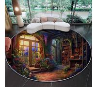 Alfombra Redonda 100 cm, Antideslizante Lavables en Alfombras, Fantasía Estudio mágico Reino Floral Secreto De Lavadoras Pelo Corto Tapetes Habitacion Pie de Cama Salón Comedor Color Claro Neutro