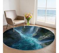 Alfombra Redonda 100 cm, Antideslizante Lavables en Alfombras, Primeros Planos cascadas acantilados Agua fluyendo De Lavadoras Pelo Corto Tapetes Salon Habitacion Pie de Cama Salón Comedor Verde