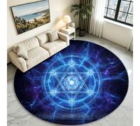 Alfombra redonda 100 cm lavable a máquina, antideslizante, pelo corto, círculo mágico brillante, suave, decoración para sala de estar, dormitorio, cocina, comedor, oficina, color azul