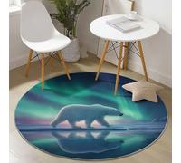 Alfombra Redonda 100 cm, Naturaleza Animales Osos Polares Aurora Antideslizante Lavable Suave Pelo Corto Alfombra para Sala de Estar Dormitorio Pasillo Cocina Estudio Decoración del Hogar, Verde Azul