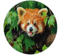 Alfombra Redonda 100 cm, Naturaleza Animales Panda Rojo Hojas Antideslizante Lavable Suave Pelo Corto Alfombra para Sala de Estar Dormitorio Pasillo Cocina Estudio Decoración del Hogar, Verde Naranja