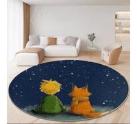 Alfombra Redonda 100 cm Pelo Corto Personajes De Cuentos De Hadas Cielo Nocturno Imprimir Alfombra Redonda para Sala de Estar Dormitorio Mesita de Noche, Antideslizante Lavable Alfombras Azul Oscuro