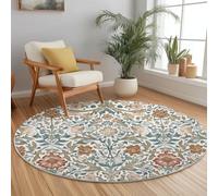 Alfombra Redonda 100 cm, William Morris Hojas Flores Estampada Alfombras Lavable, Otoño Invierno Cálido Antideslizante Alfombra Salon Redondas para Cocina Habitacion Oficina Vistoso