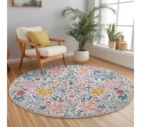 Alfombra Redonda 100 cm, William Morris Hojas Flores Textura Estampada Alfombras Lavable, Otoño Invierno Cálido Antideslizante Alfombra Salon Redondas para Cocina Habitacion Oficina Vistoso