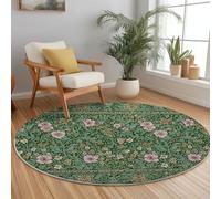 Alfombra Redonda 100 cm, William Morris Vintage Floral Estampada Alfombras Lavable, Otoño Invierno Cálido Antideslizante Alfombra Salon Redondas para Cocina Habitacion Oficina Vistoso