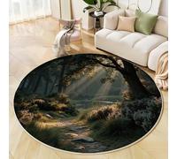 Alfombra Redonda 100cm, Alfombra Bosque Camino Luz del Sol Antideslizante, Fotografía De Paisajes Naturales Lavable A Máquina Fácil de Limpiar Verde Oscuro Alfombras para Salón Mesa de Café Estudio
