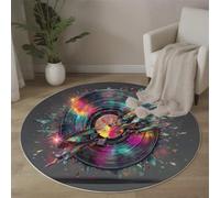 Alfombra Redonda 100cm, Alfombras Estilo De Arte Retro Antideslizante Pelo Corto Lavables, Estampada Registros Fragmentos Vistoso Alfombra, para Salón Sofá Mesa de Café Estudio Dormitorio