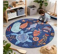 Alfombra Redonda 100cm Lavable Azul Rojo Salon Y de Habitacion Tapete Redondo,Parte Inferior Antideslizante,Muy Suave, No se Desprenden,para Casa Oficina en Interior y Exterior