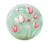 Alfombra Redonda 100cmVerde Rosa Salon Y de Habitacion Tapete Redondo, Alfombra de Círculo Suave, Lavable Antideslizante