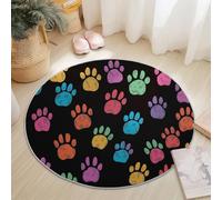 Alfombra Redonda 120 cm Alfombra Infantil Lavable Antideslizante para la habitación del bebé Linda Huella De Pata De Perro para Sala de Juegos, Vistoso