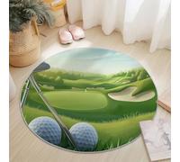 Alfombra Redonda 120 Cm con Deportes Golf Clubes - Antideslizante Lavable A Máquina Suave Y Duradera para Dormitorio Sala De Estar Cocina, Decoración Verde