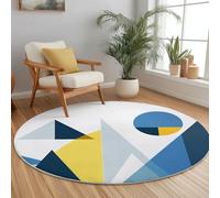 Alfombra Redonda 120 Cm Geometría Gráficos Abstracto Azul Lavable A Máquina Alfombra Antideslizante para Dormitorio Sala De Estar Cocina Decoración del Hogar
