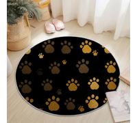 Alfombra Redonda 120 cm, Primer plano Adorable Estampado Huellas patas Alfombra Estampada Lavable Antideslizante, Amarillo-marrón negro Alfombras Redonda de área Suaves para Sala de Estar o Dormitorio