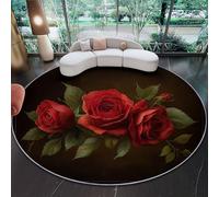 Alfombra Redonda 120 cm (Round) Cómoda Estampada de Lana Sintética para Sala de Estar Rosas Vintage Estilo William Morris Alfombras con Base Antideslizante Dormitorio yRojo