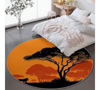 Alfombra Redonda 120 cm Tradicional Africano Pradera León Antideslizante Alfombras Redondas, Lavables en Lavadora Habitacion Dormitorio Comedor Alfombras Pelo Corto, Color Naranja
