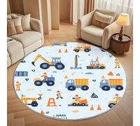 Alfombra Redonda 120 cm VehíCulos de ConstruccióN de Dibujos Animados Salon Antideslizante Lavables en Lavadora Azul Claro Suave Alfombra Redonda Pelo Corto para Dormitorio Infantil e Decoración Hogar