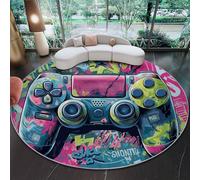 Alfombra Redonda 120 Cm Videojuegos Mandos De Juego Grafitis Rosa Lavable A Máquina Alfombra Antideslizante para Dormitorio Sala De Estar Cocina Decoración del Hogar