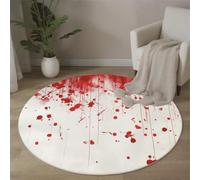 Alfombra Redonda 120cm, Alfombra Arte Visual De Terror Antideslizante de Pelo Corto Lavable, Alfombras Rojo Decorativo Estampada Manchas De Sangre Tinta Líneas, para Salón Sofá Mesa de Café Estudio