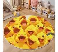 Alfombra Redonda 120cm, Alfombra Pequeño Patito Amarillo ¡Qué Alegre Antideslizante, Dibujos Animados Diversión Infantil Lavable A Máquina Fácil de Limpiar Amarillo Alfombras para Salón Sofá Estudio