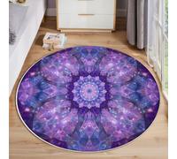 Alfombra Redonda 120cm, Alfombras Púrpura Estampado Caleidoscopio Bola De Cristal Antideslizante Lavables, Alfombras de Decorativa Mandala Tridimensional Pelo Corto, para Habitacion Infantil
