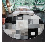 Alfombra Redonda 140 cm, Antideslizante Lavables en Alfombras, Abstracto Pintura al óleo Cuadrado Moderno De Lavadoras Pelo Corto Tapetes Salon Habitacion Pie de Cama Salón Comedor Negro Blanco