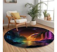 Alfombra Redonda 150 cm Cascada Acantilado Lago Tapete Redondo, Cielo Nocturno Fantástico Alfombras Redondas De Salon Antideslizante Suave Pelo Corto Alfombra para Cocina Dormitorio del Hogar