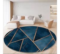 Alfombra Redonda 150 cm, Geometría Mármol Azul Alfombras Lavables en Lavadora Antideslizante Azul para Sala de Estar, Dormitorio y Decoración del Hogar