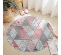 Alfombra Redonda 150 cm, Geométrico Triángulo Rosa Mármol Alfombras Lavables en Lavadora Antideslizante Gris Rosa para Sala de Estar, Dormitorio y Decoración del Hogar