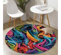 Alfombra Redonda 160 cm Habitacion Dormitorio Comedor Tapete Quarto Pelo Corto, Abstracto Grafiti Alfabeto Líneas Juego Mats Pad para Habitación Decorativo, Vistoso Franela Alfombra Redonda