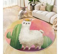 Alfombra Redonda 160cm, Alfombra Alpaca Corona Cactus Antideslizante, Lindo Dibujo Animado Lavable A Máquina Fácil de Limpiar Rosa Alfombras para Salón Sofá Mesa de Café Estudio Dormitorio