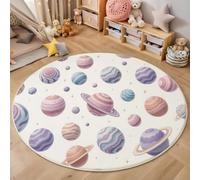 Alfombra Redonda 160cm, Alfombra Cielo Estrellado Planetas Antideslizante, Dibujos Animados Universo Lavable A Máquina Fácil de Limpiar Rosa Alfombras para Salón Sofá Mesa de Café Estudio Dormitorio