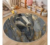 Alfombra Redonda 160cm, Alfombra Resumen Vida Silvestre Pelo Corto Suave, Alfombras Oro Estampada Tejón Grieta De Mármol Lavable Fácil Cuidado, para Salón Sofá Dormitorio Comedor Estudio