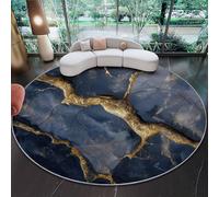 Alfombra Redonda 180 cm - Abstracto 3D Mármol Grieta Estampado Suave Lavable Alfombras con Base Antideslizante, Azul Oscuro Circular Alfombra para Dormitorio Sala de Estar sofá Mesa de Centro