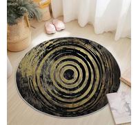 Alfombra Redonda 180 cm Habitacion Dormitorio Comedor Tapete Quarto Pelo Corto, Abstracto Textura Círculos Remolinos Juego Mats Pad para Habitación Decorativo, Oro Negro Franela Alfombra Redonda