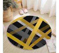 Alfombra Redonda 180 cm, Moderno Geométrico Líneas Suave esponjosa de Pelo Corto, con Respaldo Antideslizante, Alfombra Lavable Gris Amarillo para Sala de Estar Cocina Dormitorio