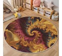 Alfombra Redonda 180cm, Alfombras Estilo De Arte Fractal Antideslizante Pelo Corto Lavables, Estampada Abstracción Rotación Textura Oro Alfombra, para Salón Sofá Mesa de Café Estudio Dormitorio