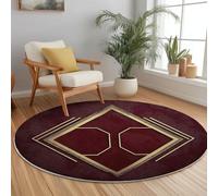 Alfombra Redonda 200 cm, Alfombras Antideslizante Pelo Corto Lavables Marco Moderno con Líneas Geométricas Alfombra de Habitacion Infantil Sala de Estar Cocina Decoración del Hogar, Oro Rojo