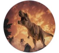 Alfombra Redonda 200 cm, Anime Dinosaurio Puesta De Sol Nubes Antideslizante Lavable Suave Pelo Corto Alfombra para Sala de Estar Dormitorio Pasillo Cocina Estudio Decoración del Hogar, Color Naranja