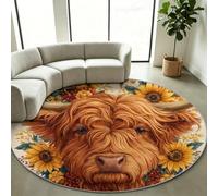 Alfombra redonda, 200 cm, lavable, pelo corto, lana sintética, círculos, con animales de granja, girasol, efecto 3D, antideslizante, suave y mullida, alfombra para el suelo para habitación de los