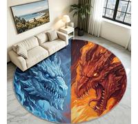 Alfombra redonda 200 cm, lavable y antideslizante, suave con pelo corto, animado, dragón fuego hielo, alfombra para salón, dormitorio, comedor, dormitorio, oficina, balcón, entradas, multicolor