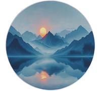 Alfombra Redonda 200 cm, Naturaleza Montañas Amanecer Lago Antideslizante Lavable Suave Pelo Corto Alfombra para Sala de Estar Dormitorio Pasillo Cocina Estudio Decoración del Hogar, Azul