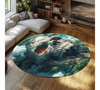 Alfombra redonda 3D ilusión óptica dormitorio - llama azul fuego cráneo gran alfombra circular fantasía nube nebulosa esqueleto estética antideslizante lavable tapete hab adolescente apartamento 120cm