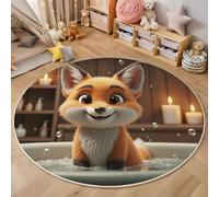 Alfombra Redonda 3D Linda Caricatura, Alfombra Color Naranja Pelo Corto Suave, Alfombras Estampado Zorro Burbuja Antideslizante fácil de cuidar, para Dormitorio Salón Cocina Halls 100cm