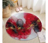 Alfombra Redonda 60 cm, Abstracto Texturizado Tinta Líneas Antideslizante Lavable Suave Pelo Corto Alfombra para Sala de Estar Dormitorio Pasillo Cocina Estudio Decoración del Hogar, Rojo Blanco